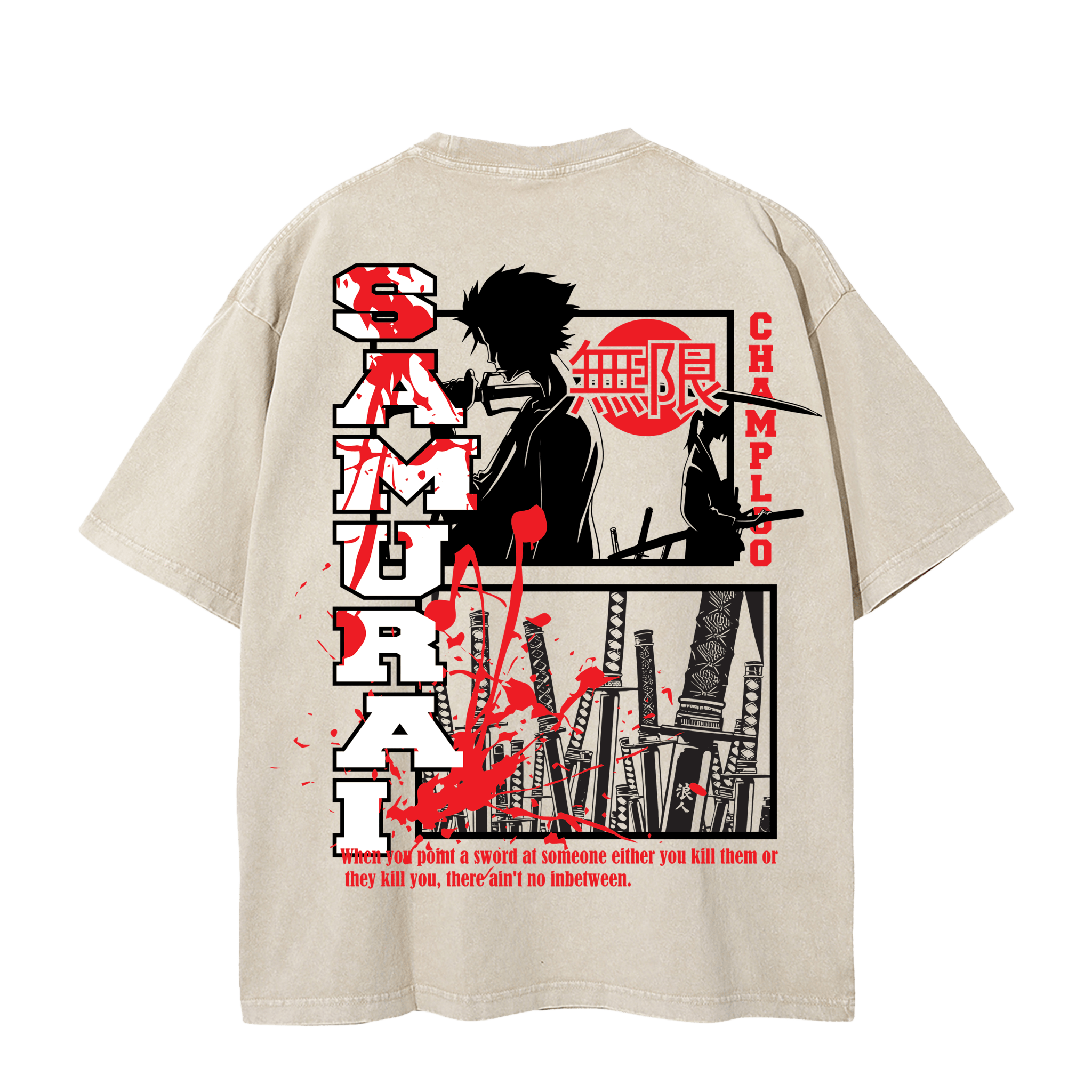 MUGEN SAMURAI CHAMPLOO VINTAGE TEE | GREY | APRICOT anime