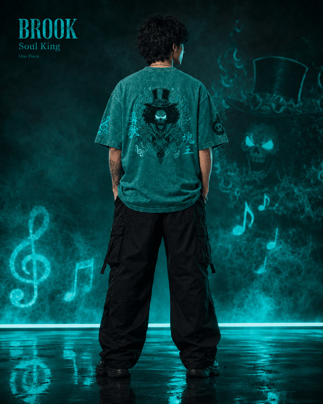 One Piece Brook Soul King Snow Washed Oversized Tee anime T-Shirt