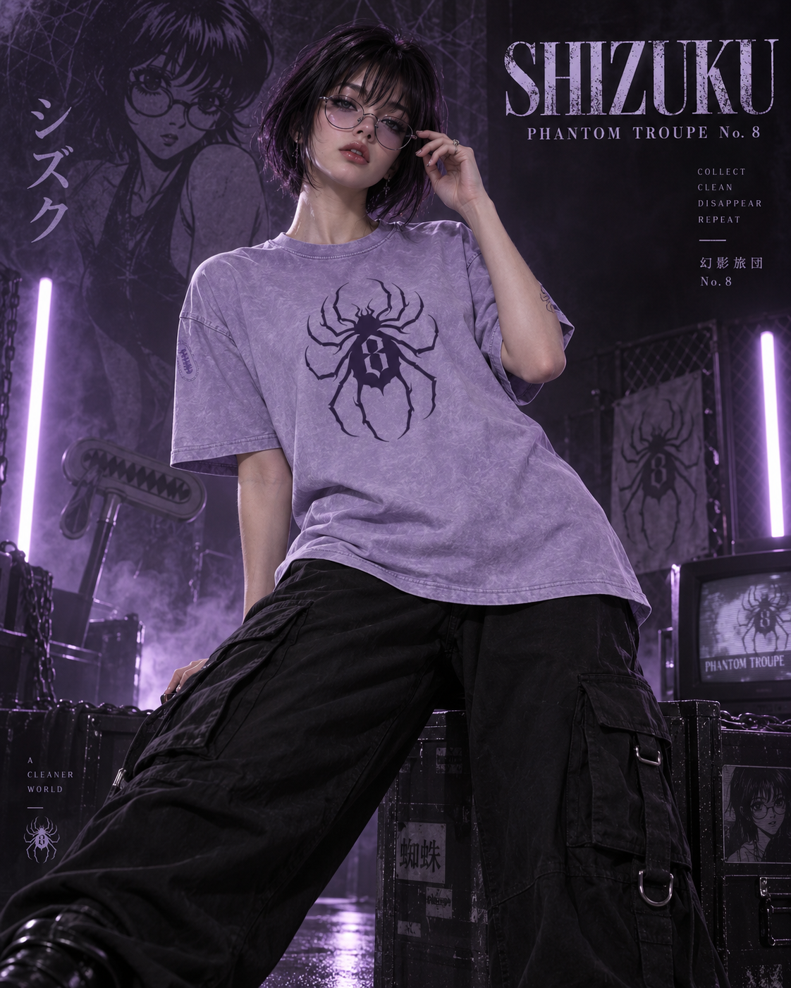 Hunter x Hunter Shizuku Spider No. 8 Snow Washed Oversized Tee