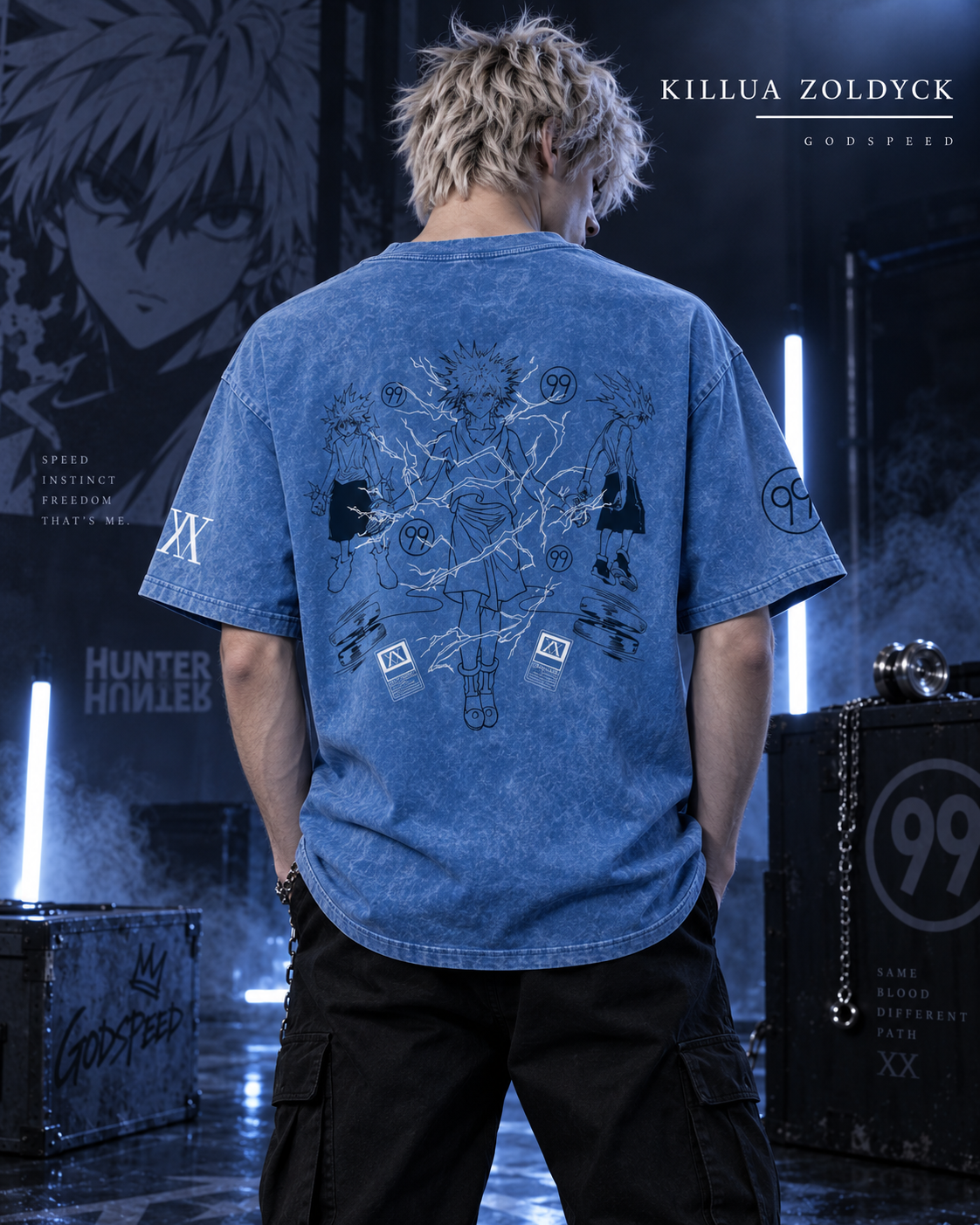 Hunter x Hunter Killua's Godspeed Snow Washed Oversized Tee