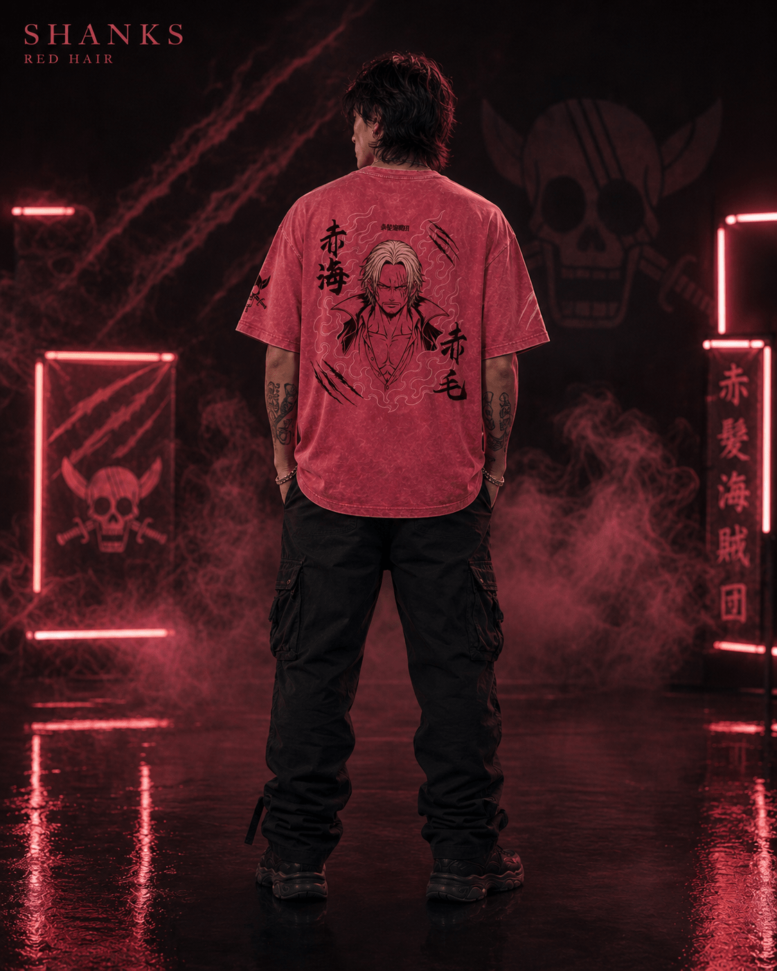One Piece Shanks Red Hair Pirates Snow Washed Oversized Tee anime T-Shirt