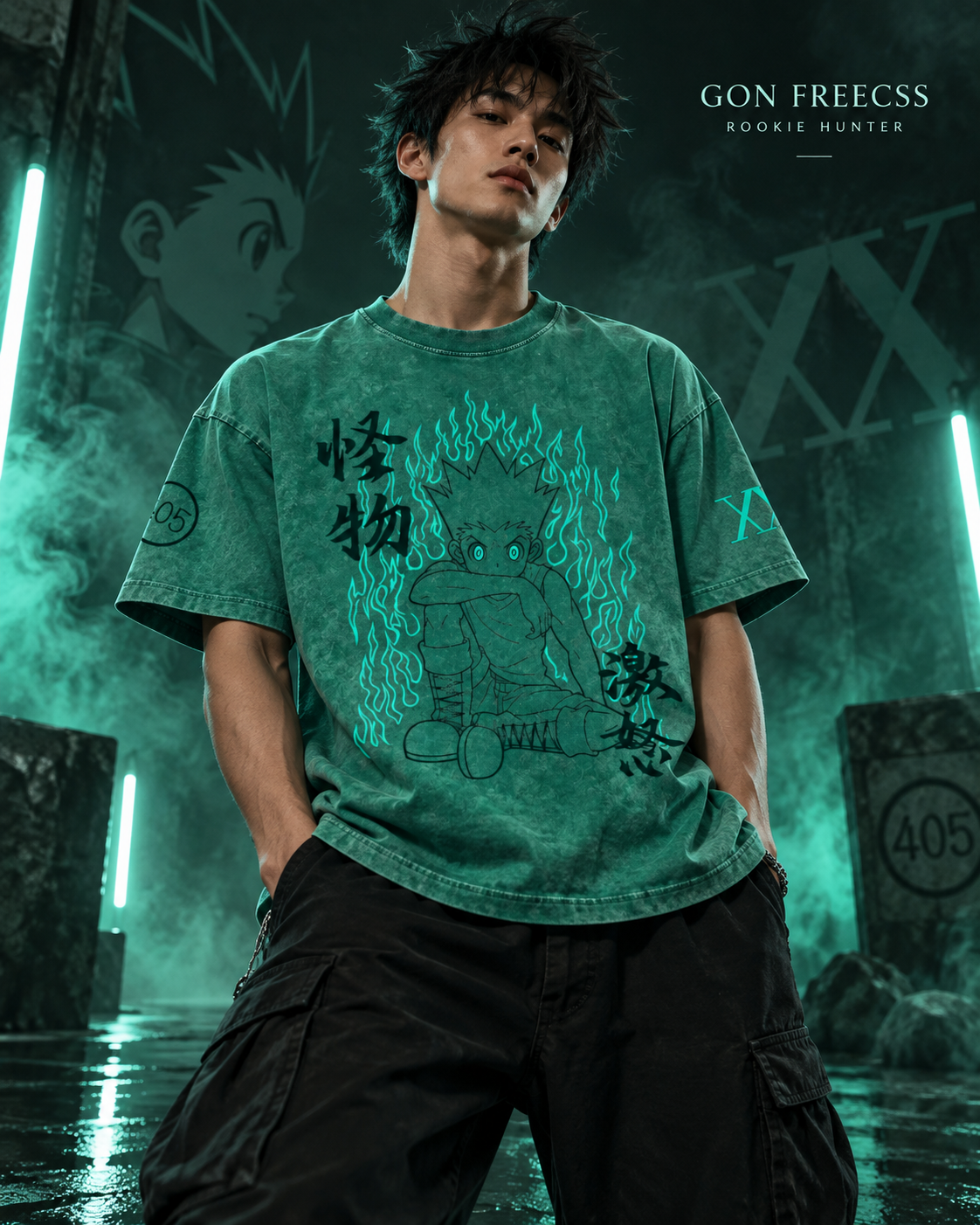 Hunter x Hunter Gon Rage Snow Washed Oversized Tee