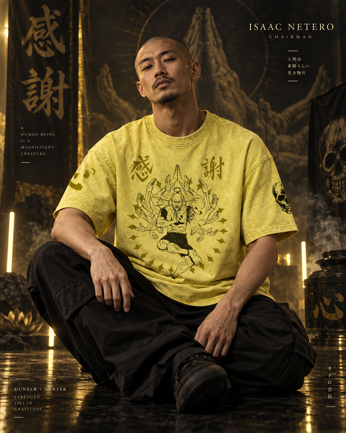 Hunter x Hunter Netero Hundred-Type Guanyin Snow Washed Oversized Tee