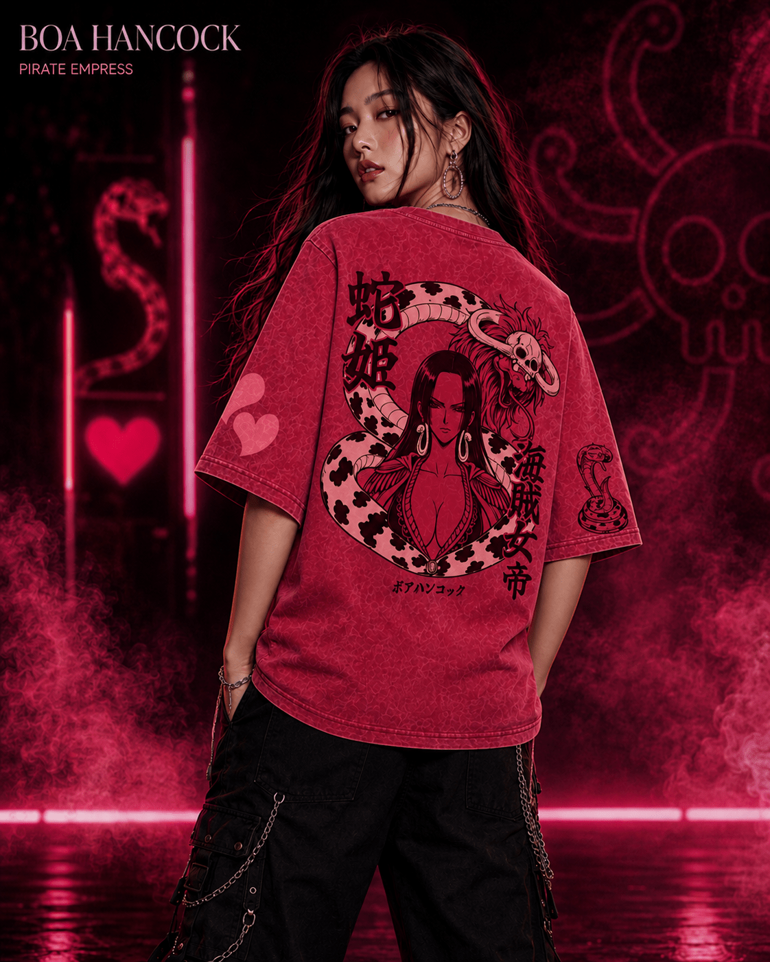 One Piece Boa Hancock Pirate Empress Snow Washed Oversized Tee anime T-Shirt
