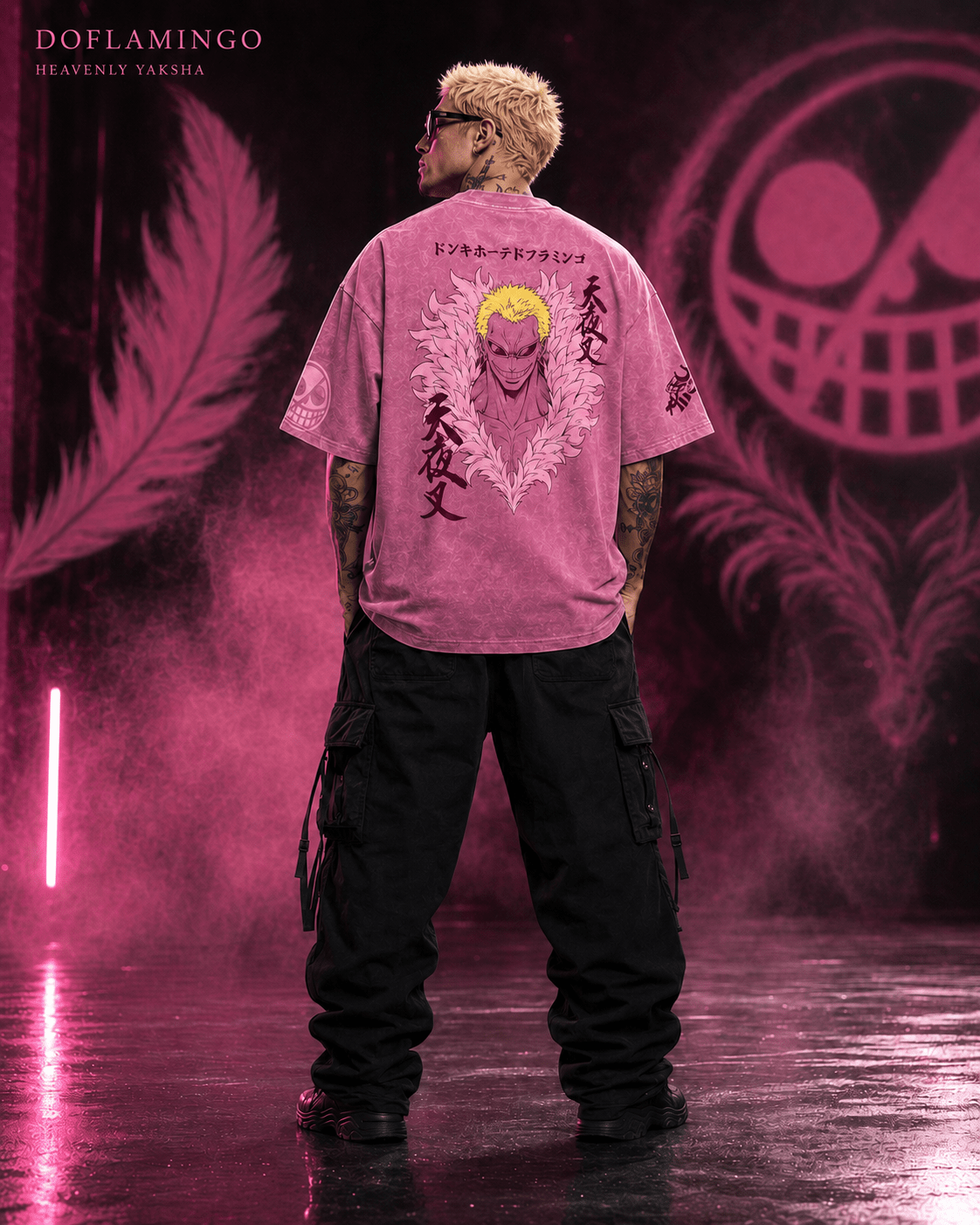 One Piece Doflamingo Heavenly Yaksha Snow Washed Oversized Tee anime T-Shirt