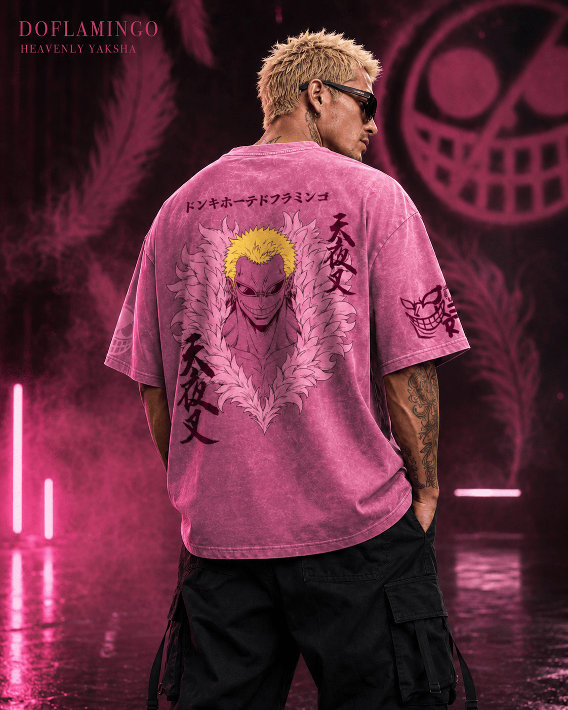 One Piece Doflamingo Heavenly Yaksha Snow Washed Oversized Tee anime T-Shirt