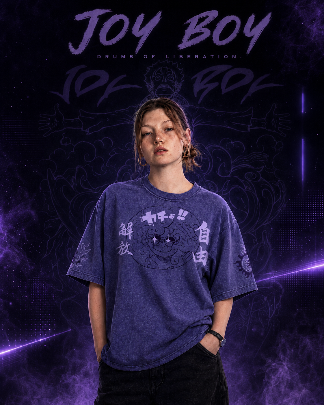 One Piece Luffy Gear 5 Nika Snow Washed Oversized Tee