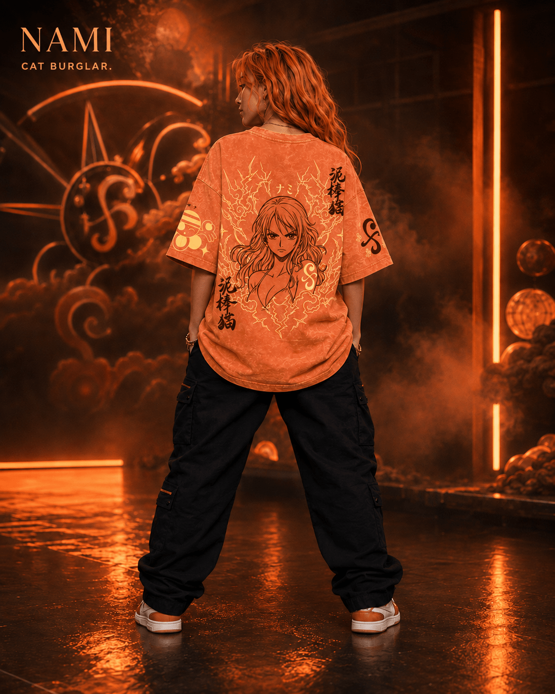 One Piece Nami Cat Burglar Snow Washed Oversized Tee anime T-Shirt