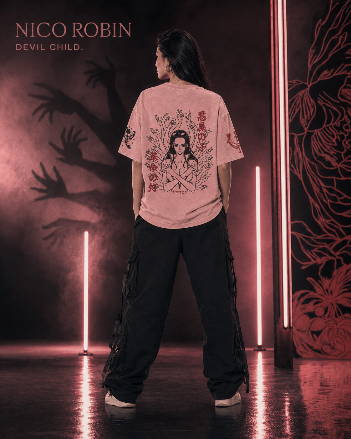 One Piece Nico Robin Devil Child Snow Washed Oversized Tee anime T-Shirt