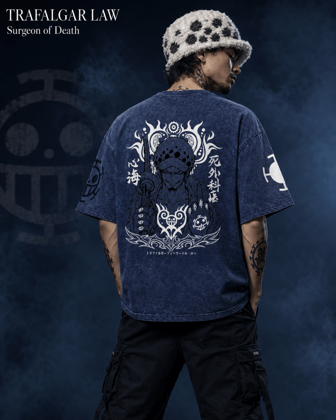 One Piece Law Surgeon of Death Snow Washed Oversized Tee anime T-Shirt