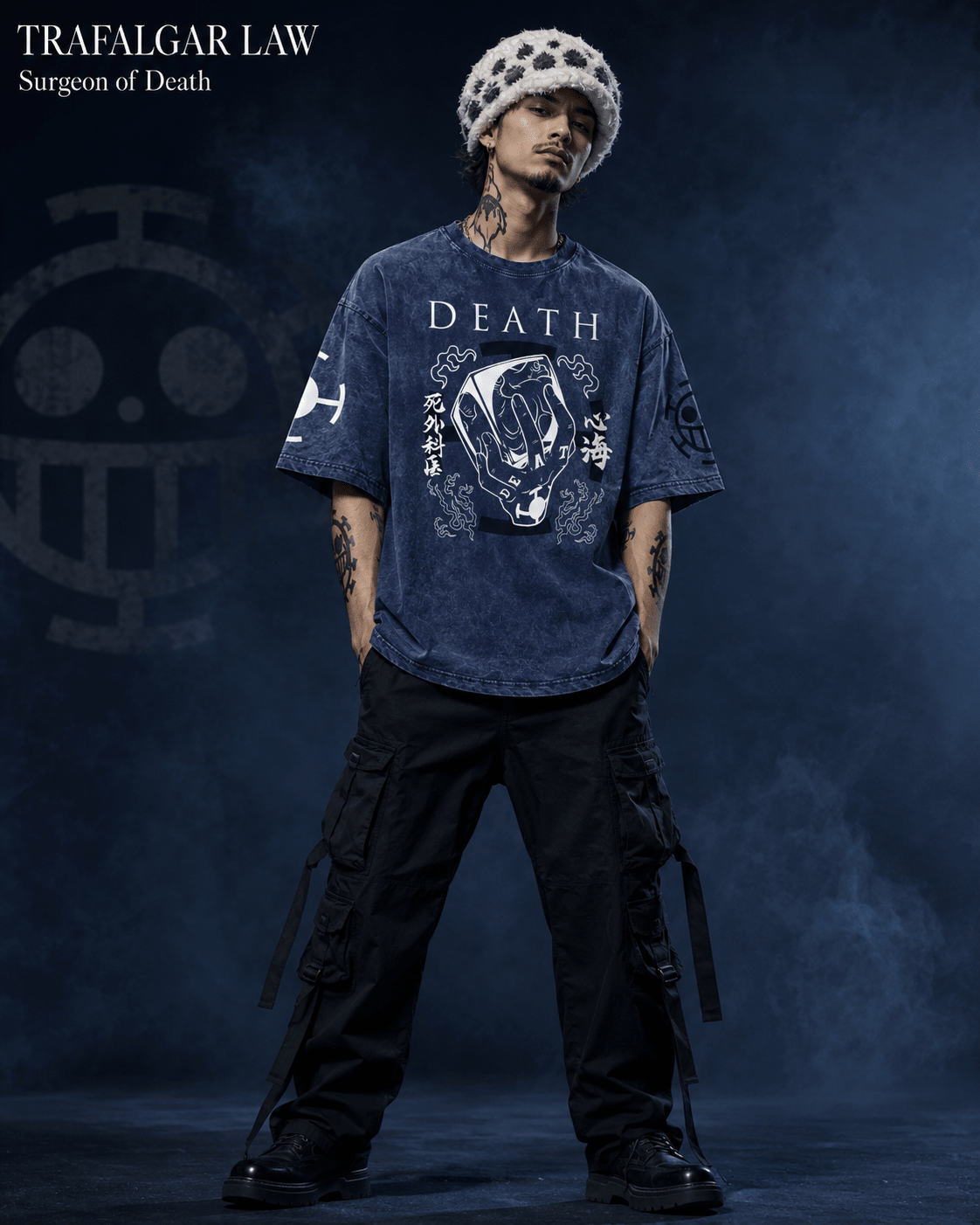 One Piece Law Surgeon of Death Snow Washed Oversized Tee anime T-Shirt