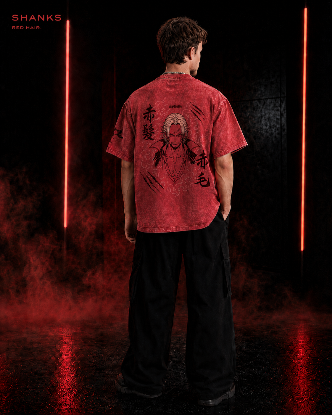 One Piece Shanks Red Hair Pirates Snow Washed Oversized Tee