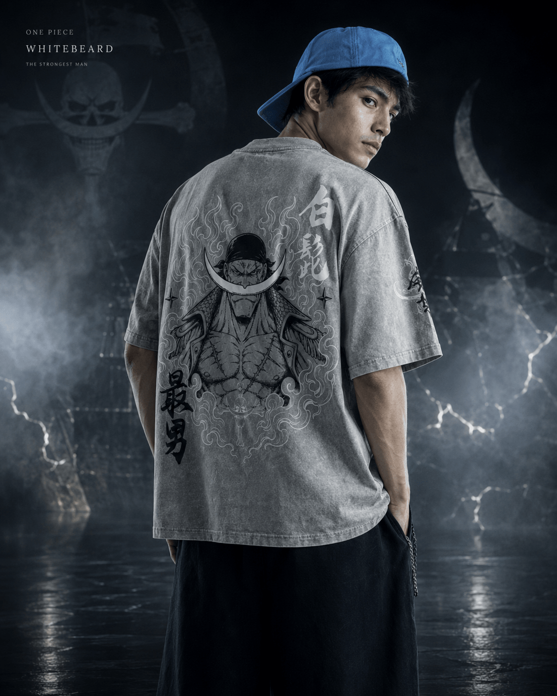 One Piece Whitebeard Strongest Man Snow Washed Oversized Tee anime T-Shirt