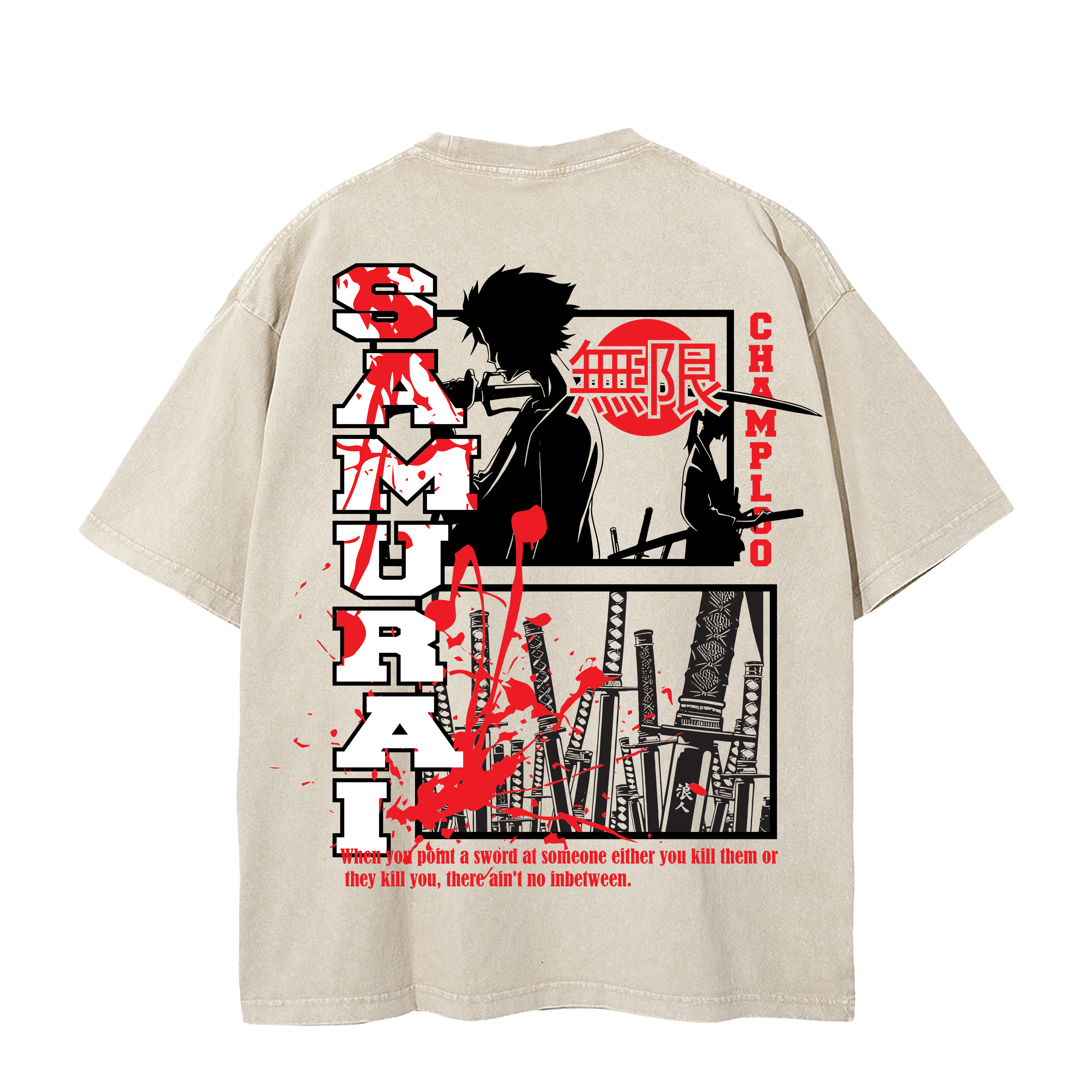 MUGEN SAMURAI CHAMPLOO VINTAGE TEE | GREY | APRICOT