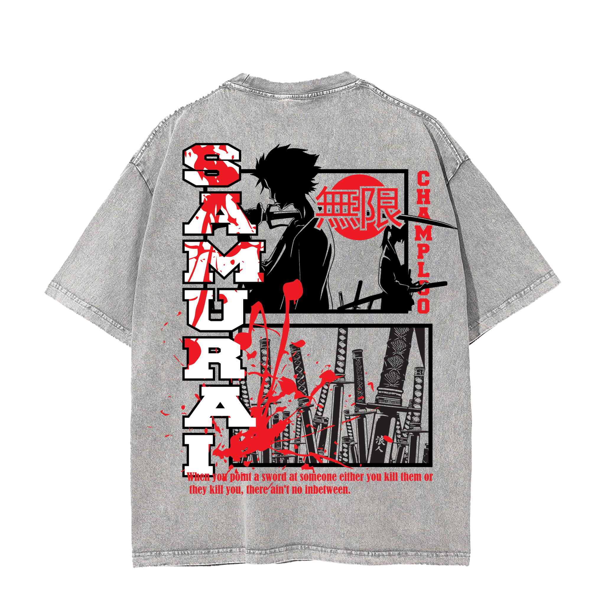 MUGEN SAMURAI CHAMPLOO VINTAGE TEE | GREY | APRICOT anime