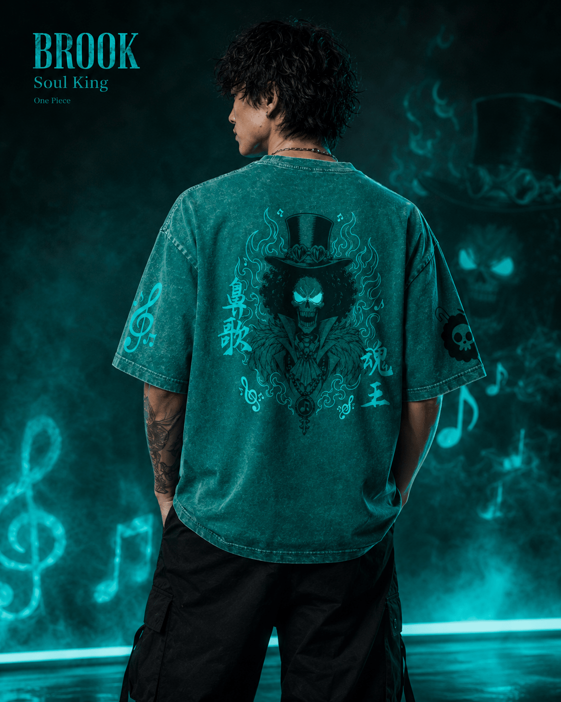 One Piece Brook Soul King Snow Washed Oversized Tee anime T-Shirt