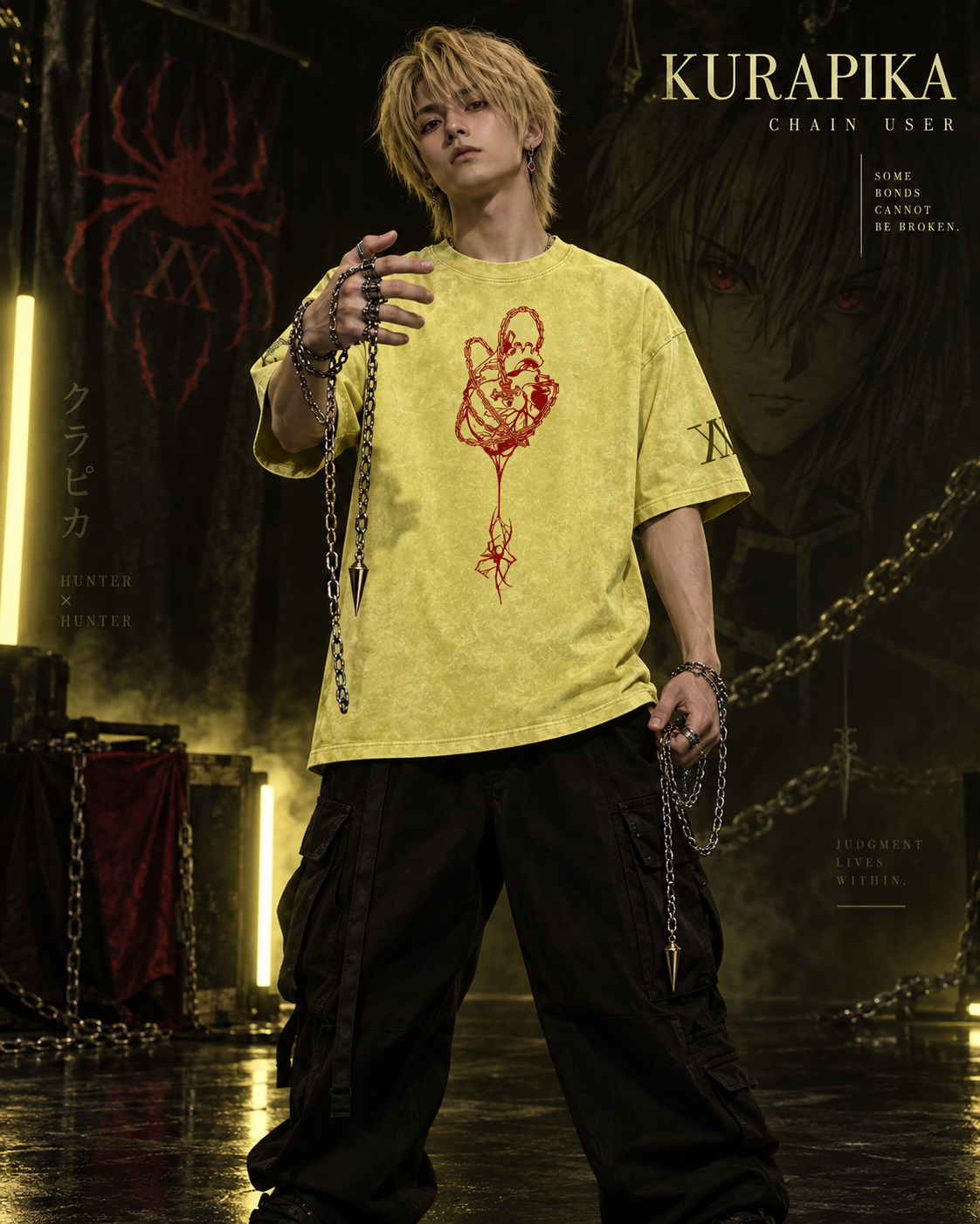 Hunter x Hunter Kurapika's Chains Snow Washed Oversized Tee