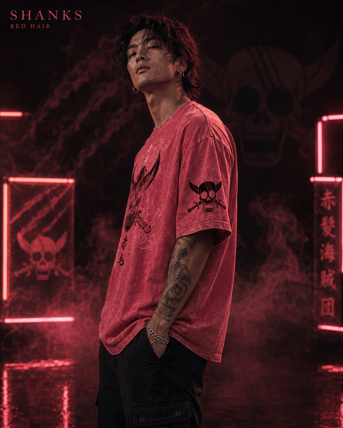 One Piece Shanks Red Hair Pirates Snow Washed Oversized Tee anime T-Shirt