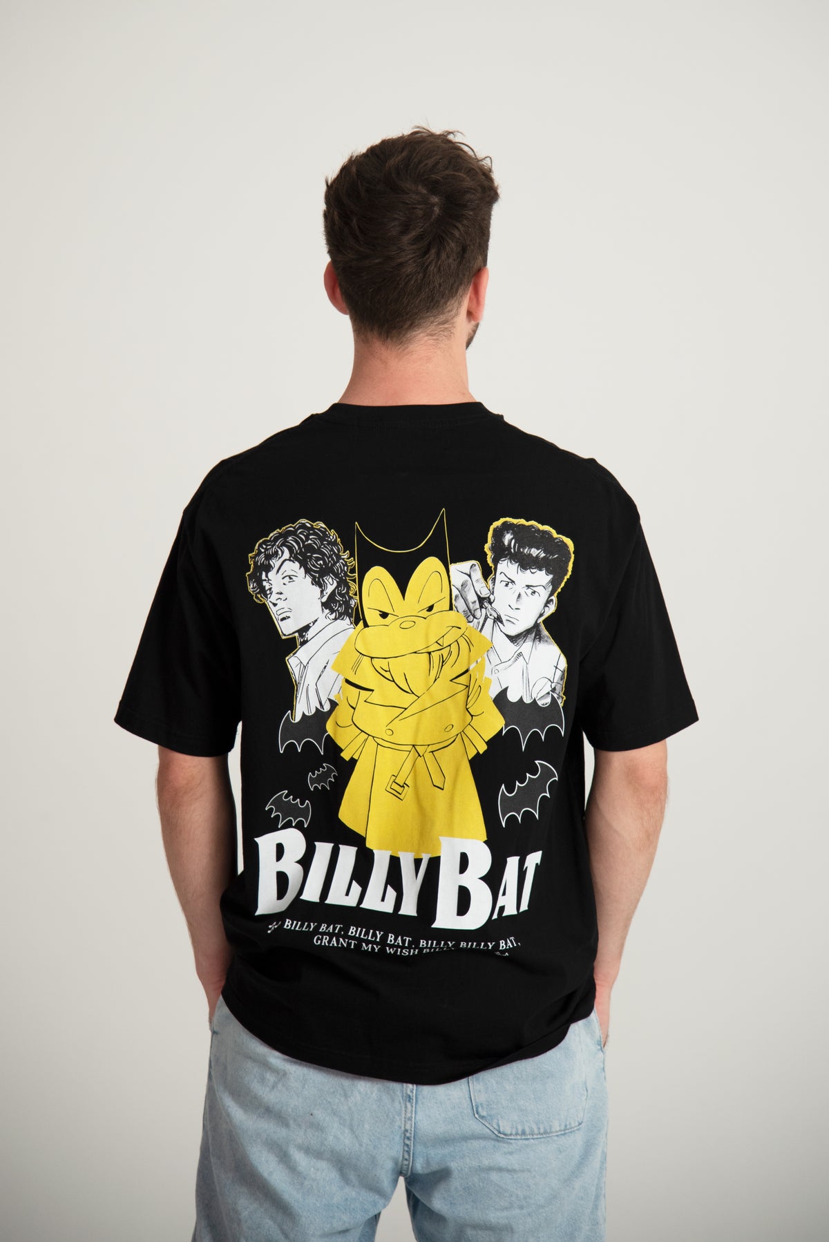 Billy Bat Retro Tee Billy Bat retro t-shirt worn by model Naoki Urasawa