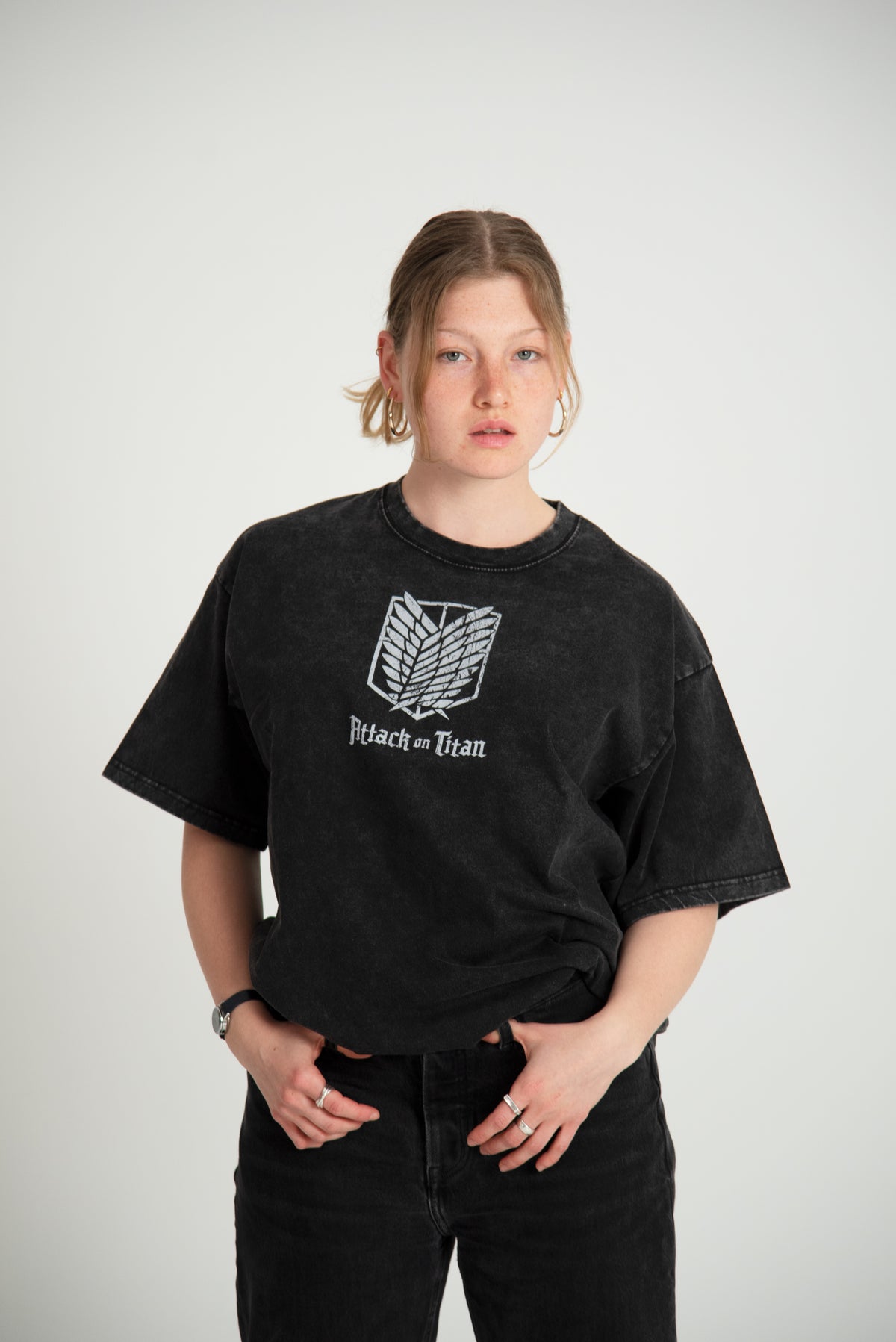 Attack on Titan Tatakae anime t-shirt worn relaxed fit