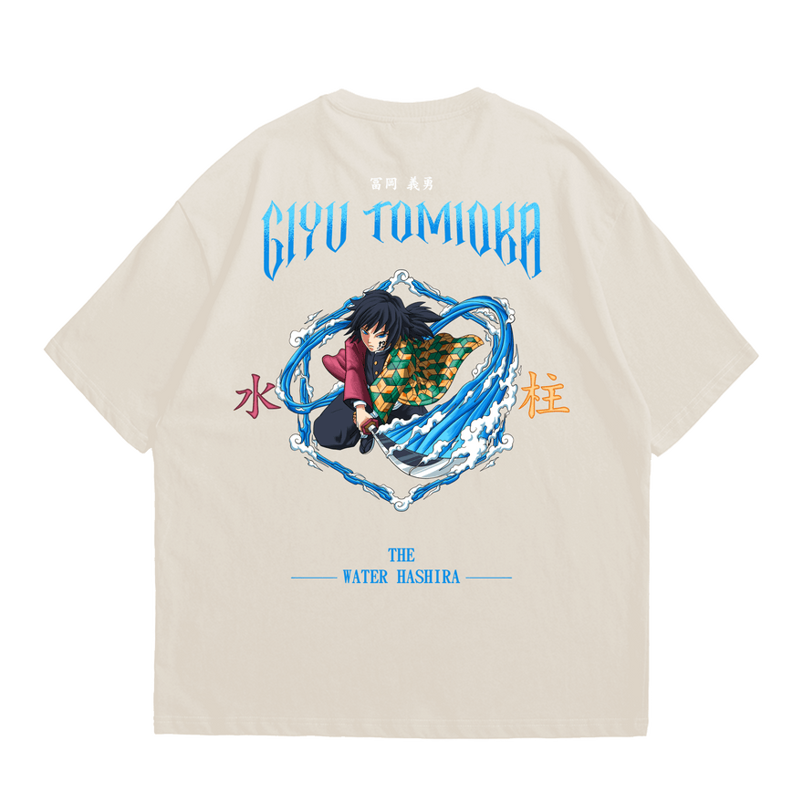 Giyu Tomioka Water Hashira Demon Slayer anime t-shirt in apricot, back