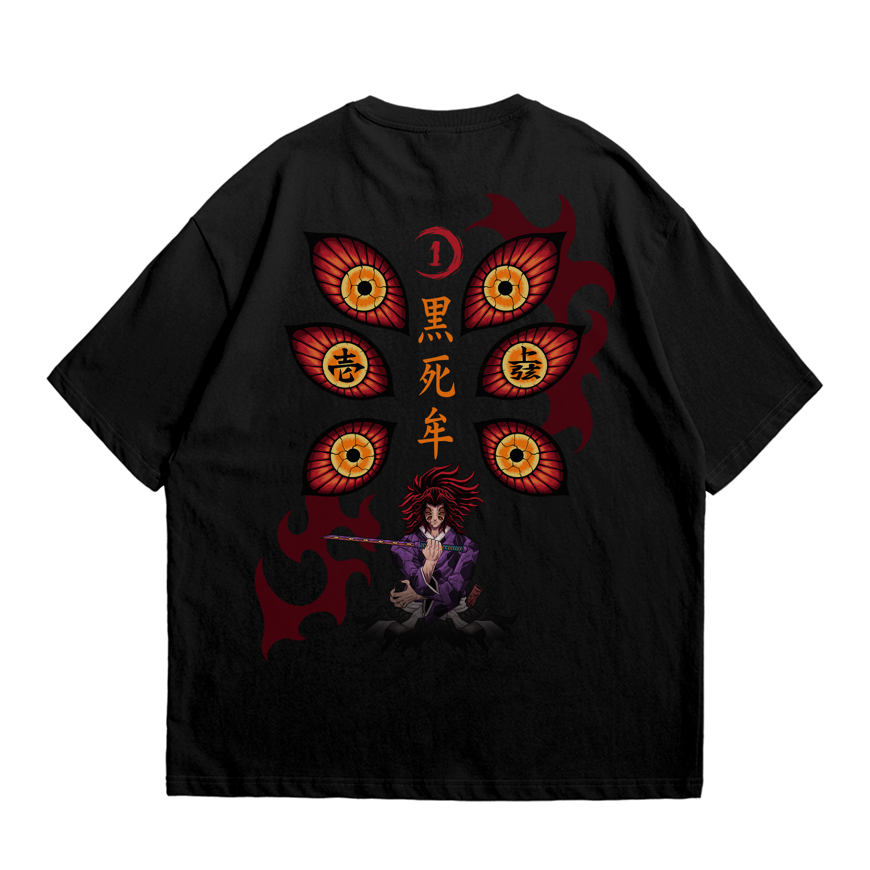 KOKUSHIBO: SIX-EYED SOVEREIGN VINTAGE TEE | Black&Apricot