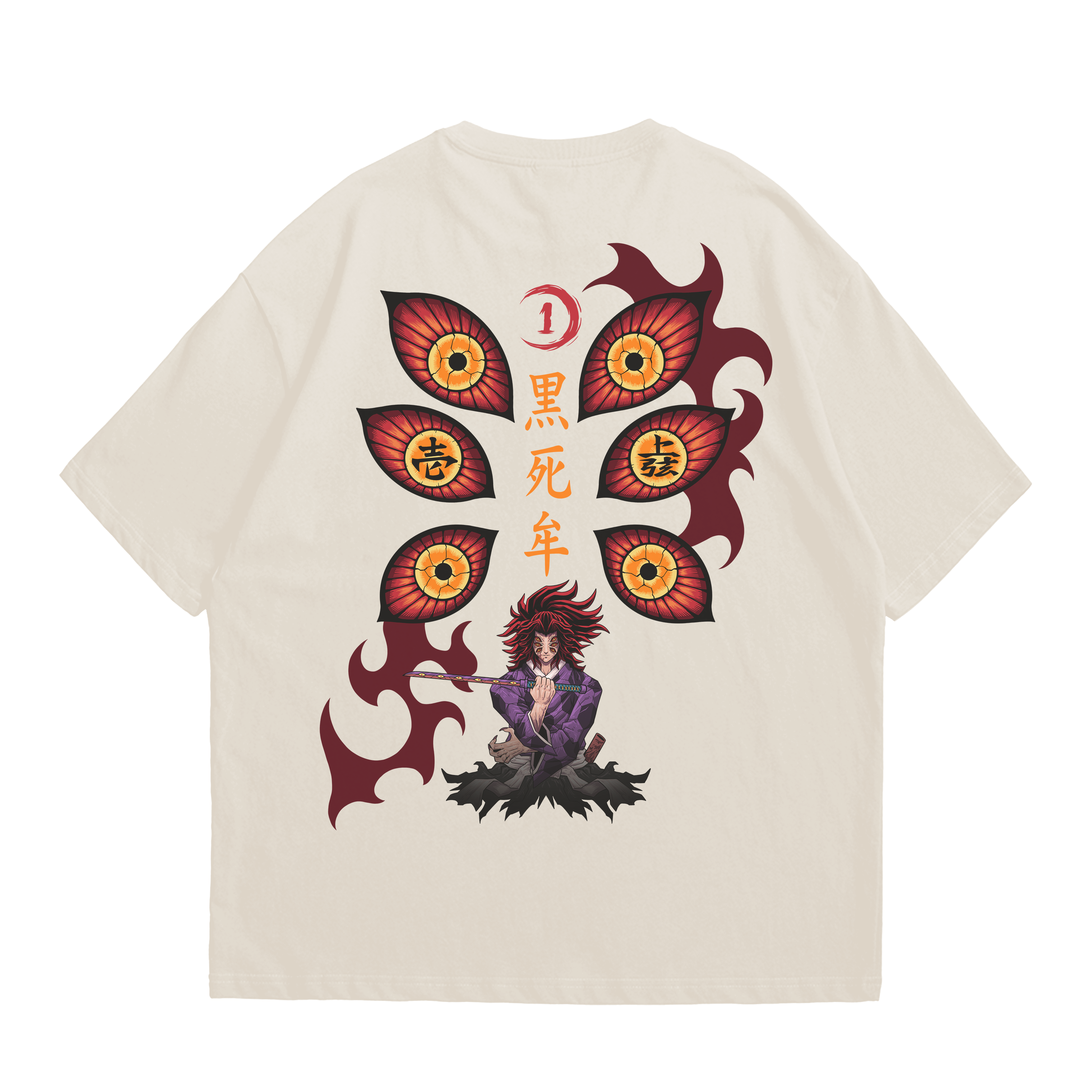 KOKUSHIBO: SIX-EYED SOVEREIGN VINTAGE TEE | Black&Apricot