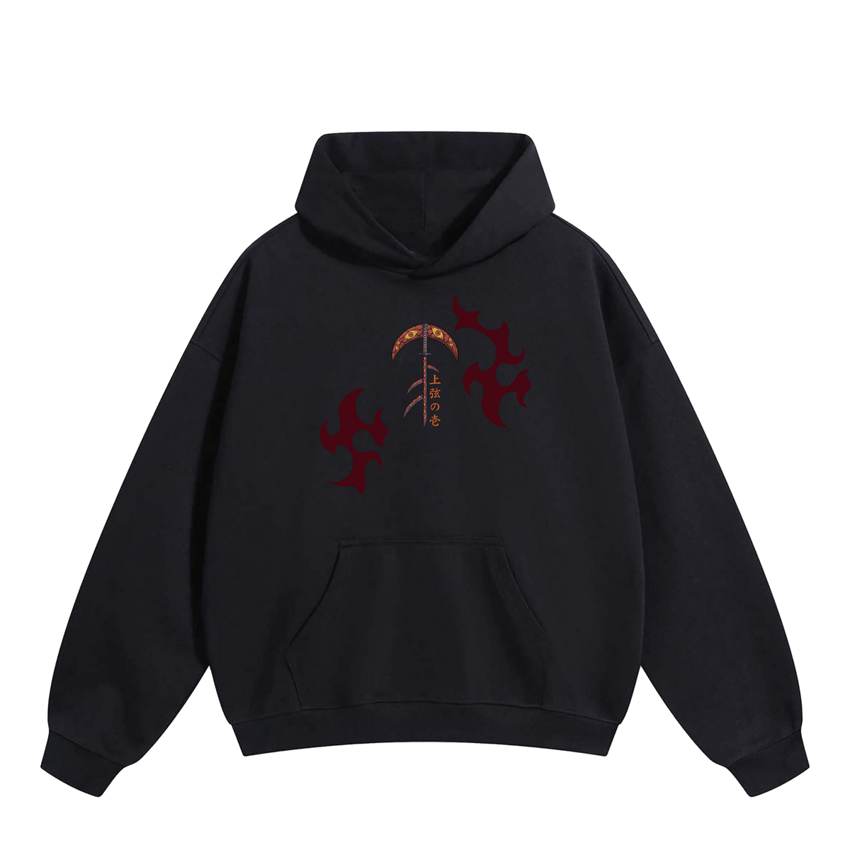 Kokushibo Demon Slayer heavyweight hoodie in black, front view