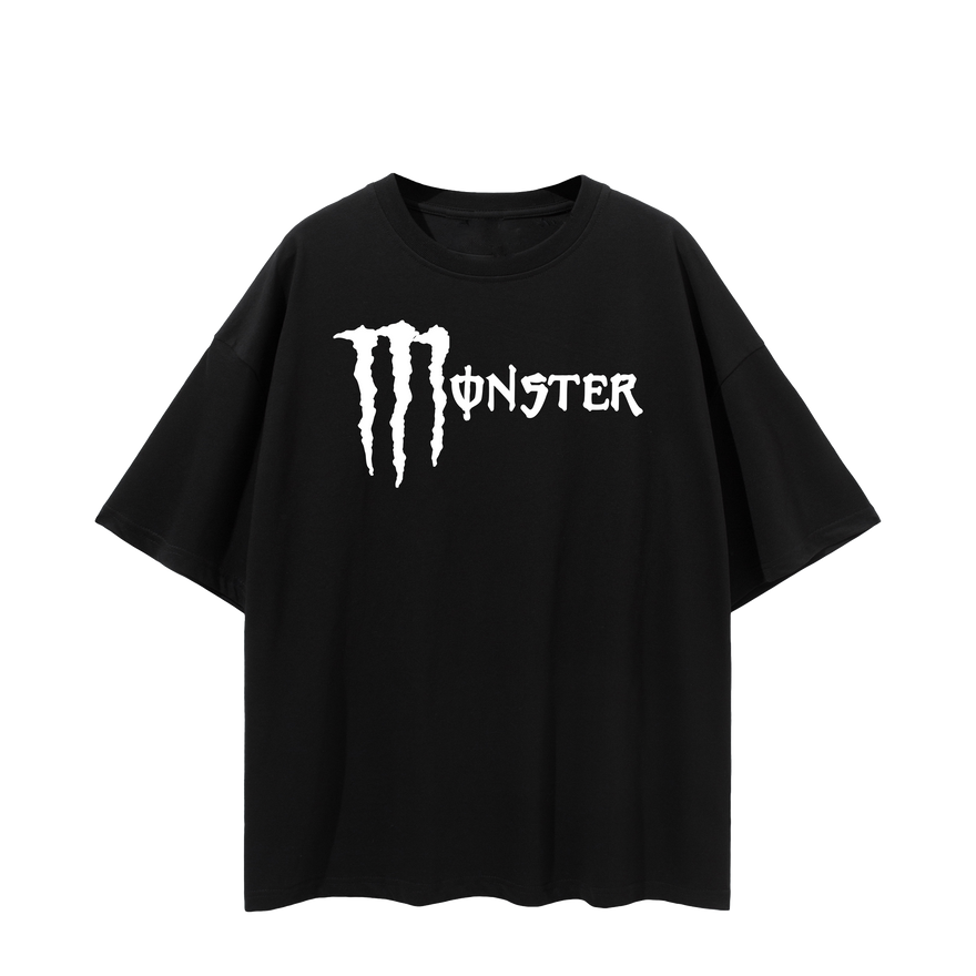 Black Monster t-shirt front with energy drink logo parody