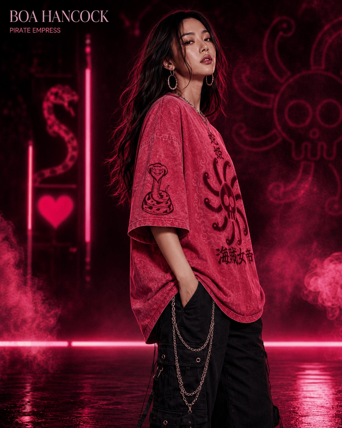One Piece Boa Hancock Pirate Empress Snow Washed Oversized Tee anime T-Shirt