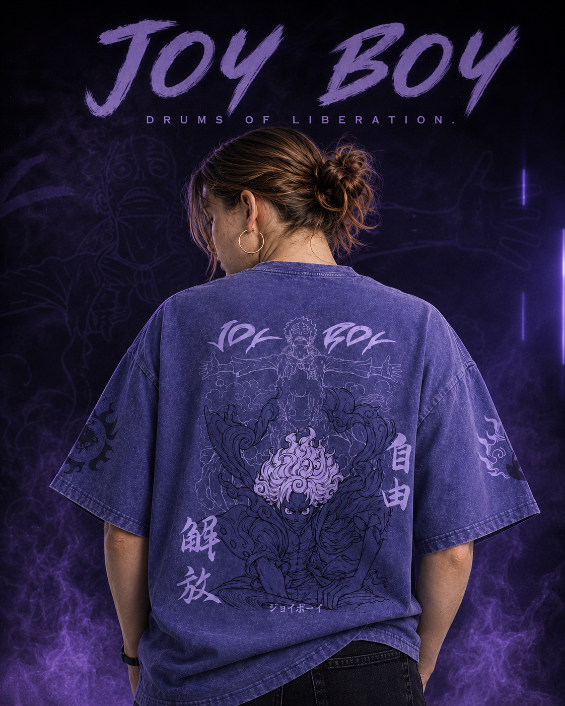One Piece Luffy Gear 5 Nika Snow Washed Oversized Tee