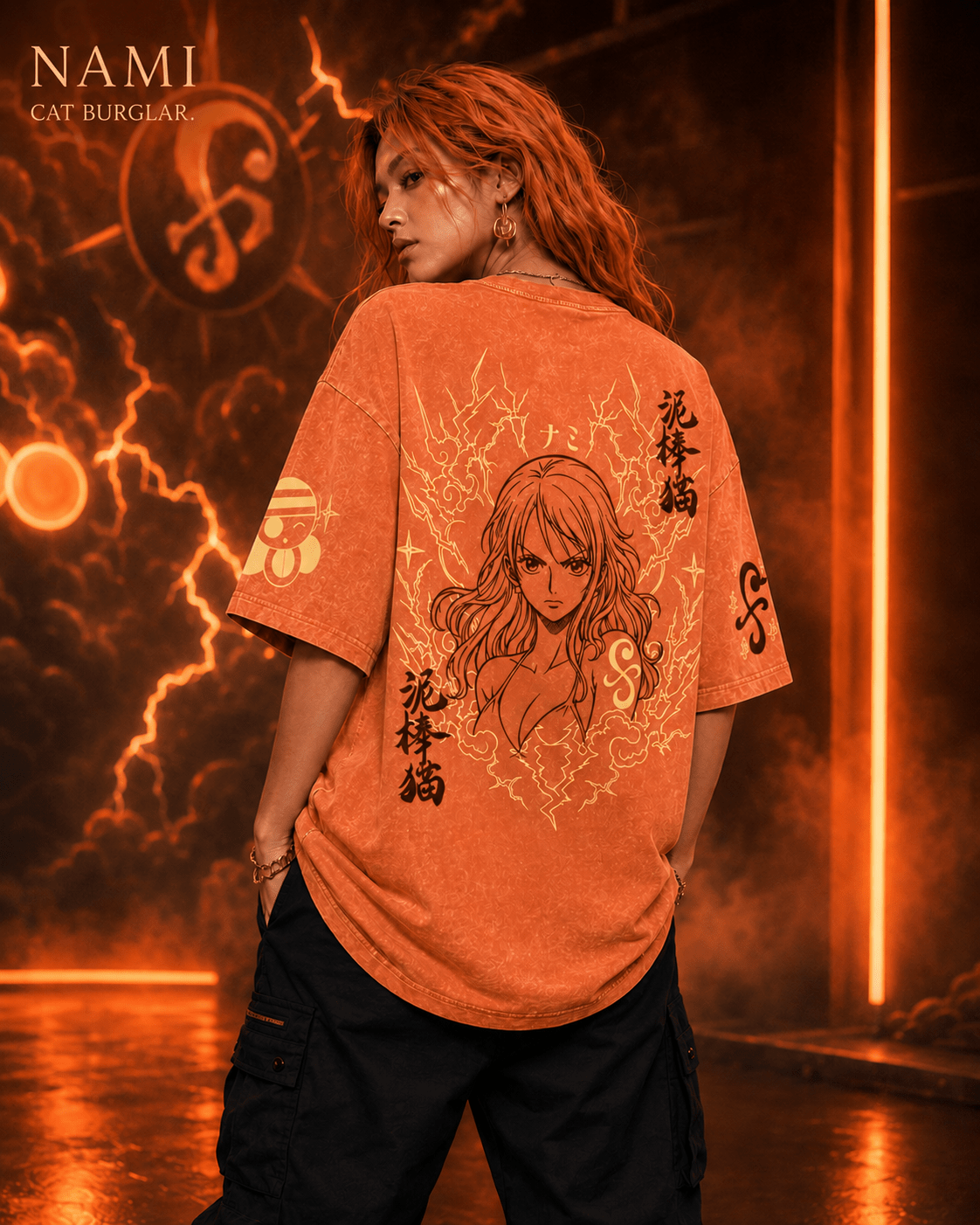 One Piece Nami Cat Burglar Snow Washed Oversized Tee anime T-Shirt