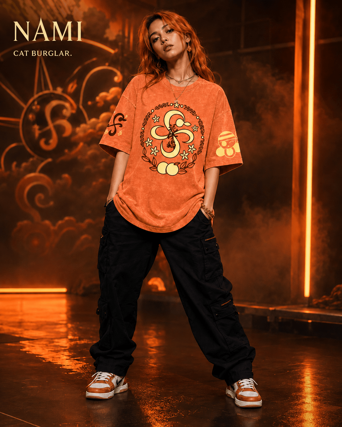 One Piece Nami Cat Burglar Snow Washed Oversized Tee anime T-Shirt