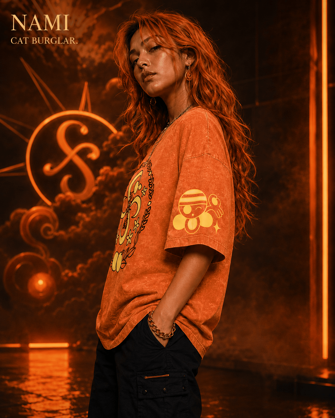 One Piece Nami Cat Burglar Snow Washed Oversized Tee anime T-Shirt