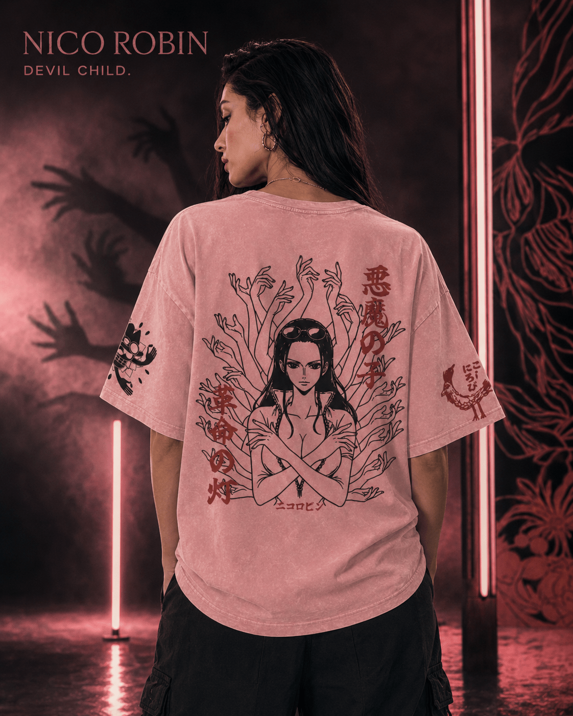 One Piece Nico Robin Devil Child Snow Washed Oversized Tee anime T-Shirt