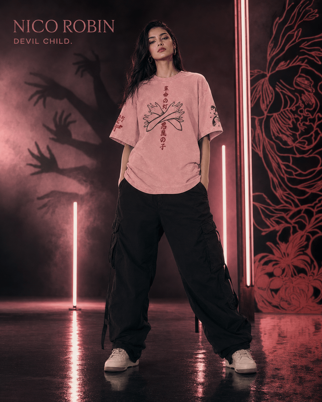 One Piece Nico Robin Devil Child Snow Washed Oversized Tee anime T-Shirt
