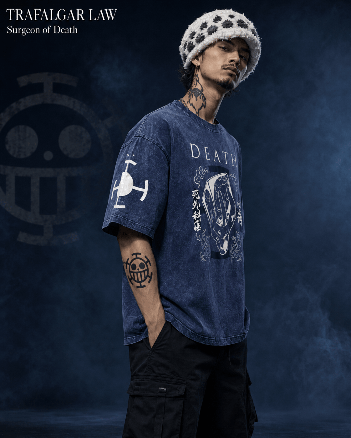 One Piece Law Surgeon of Death Snow Washed Oversized Tee anime T-Shirt