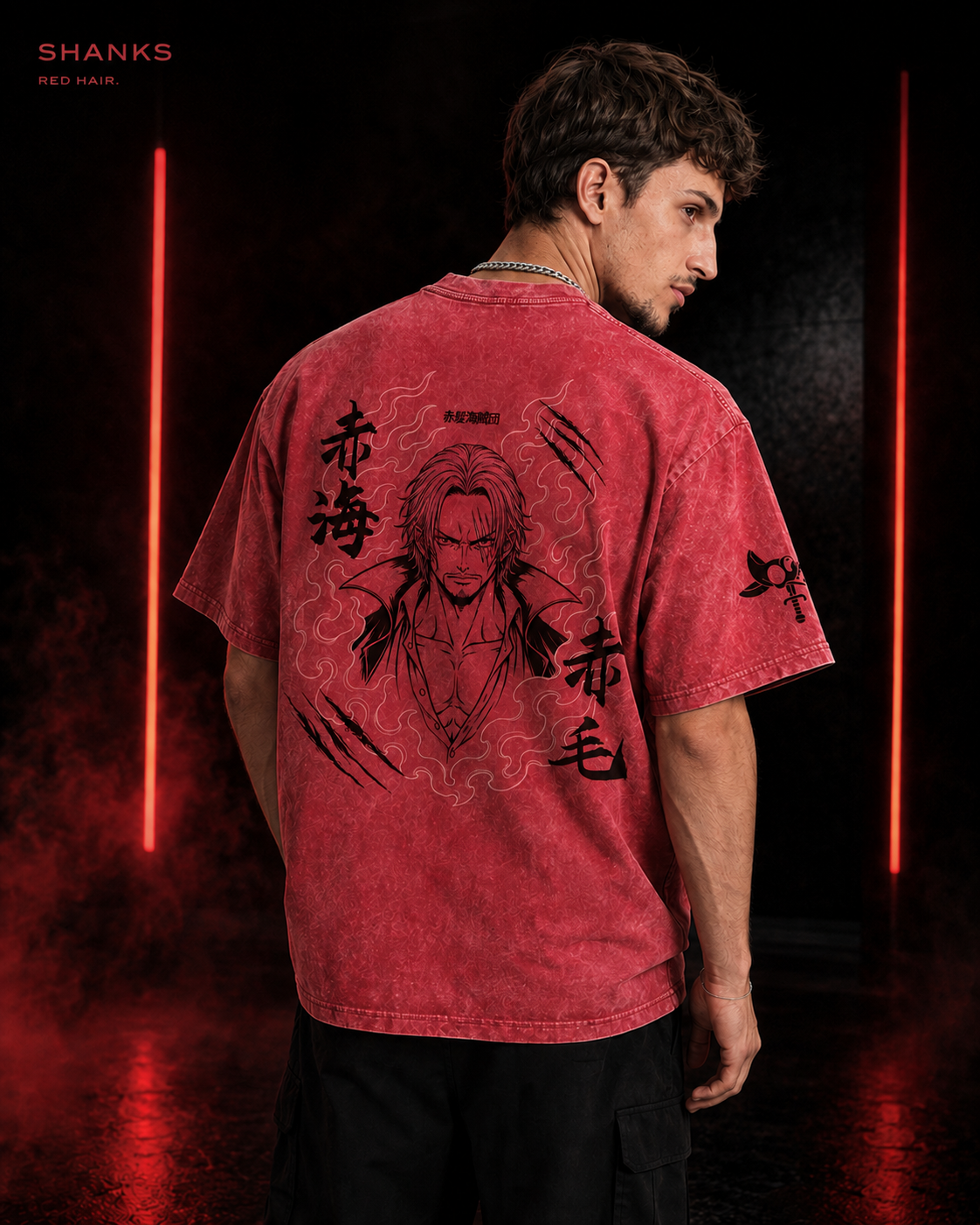 One Piece Shanks Red Hair Pirates Snow Washed Oversized Tee