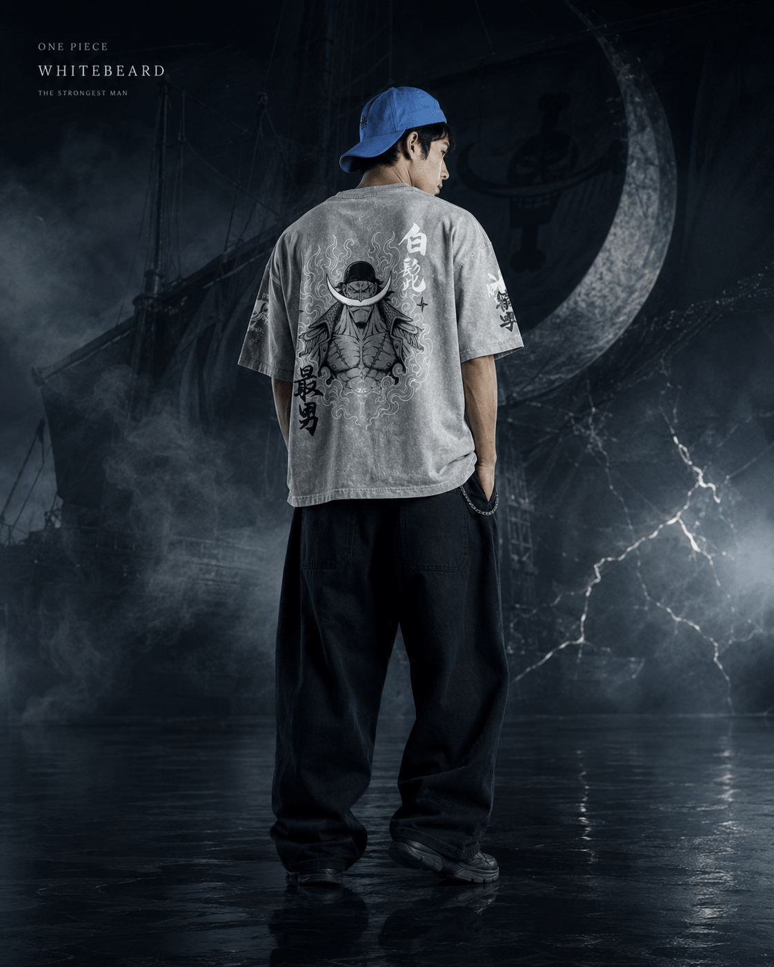 One Piece Whitebeard Strongest Man Snow Washed Oversized Tee anime T-Shirt