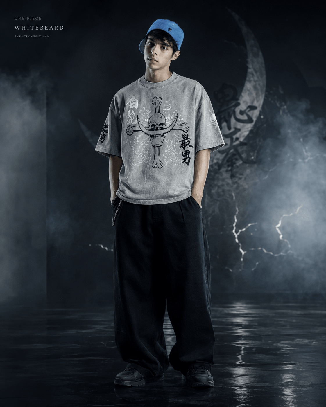 One Piece Whitebeard Strongest Man Snow Washed Oversized Tee anime T-Shirt