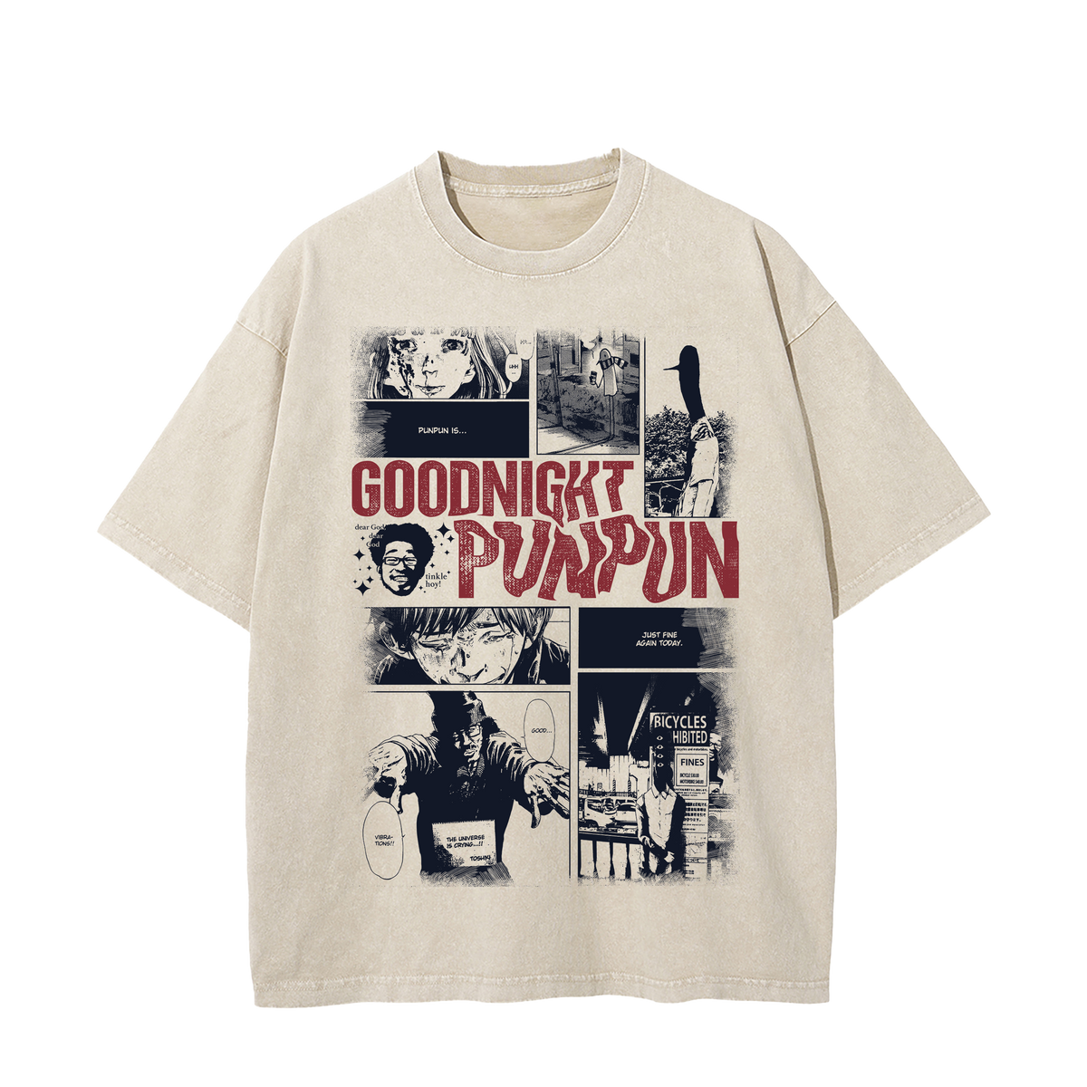 Goodnight Punpun Manga Panel Tee apricot Goodnight Punpun manga panel apricot acid-washed tee