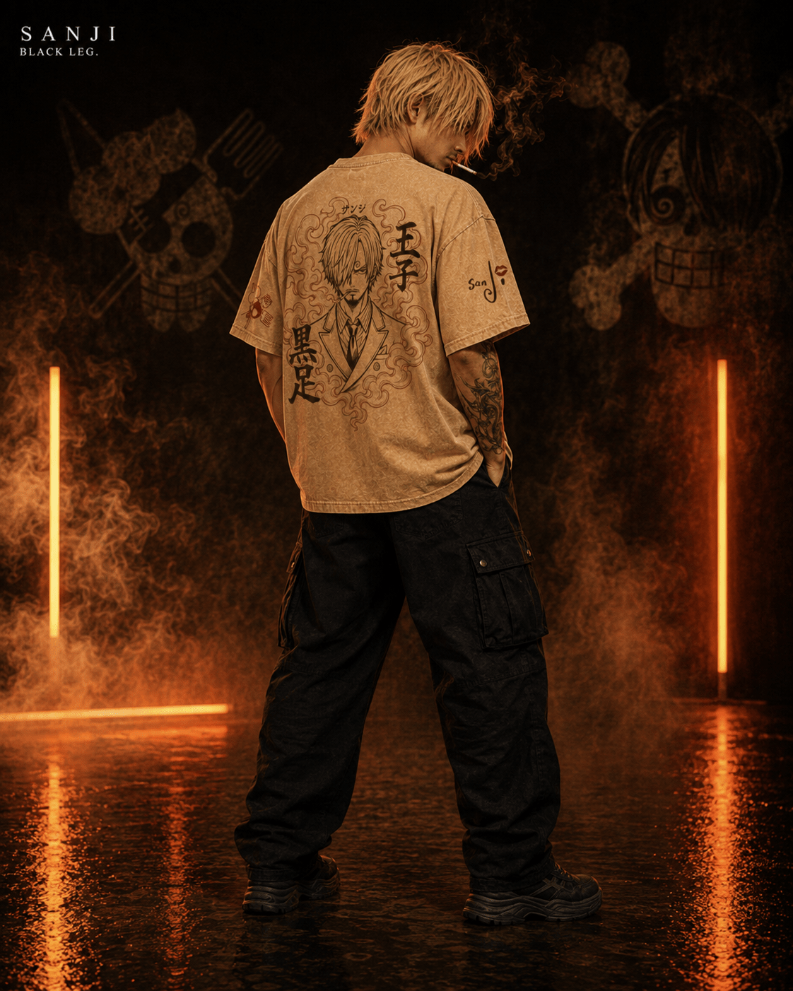 One Piece Sanji Black Leg Snow Washed Oversized Tee anime T-Shirt