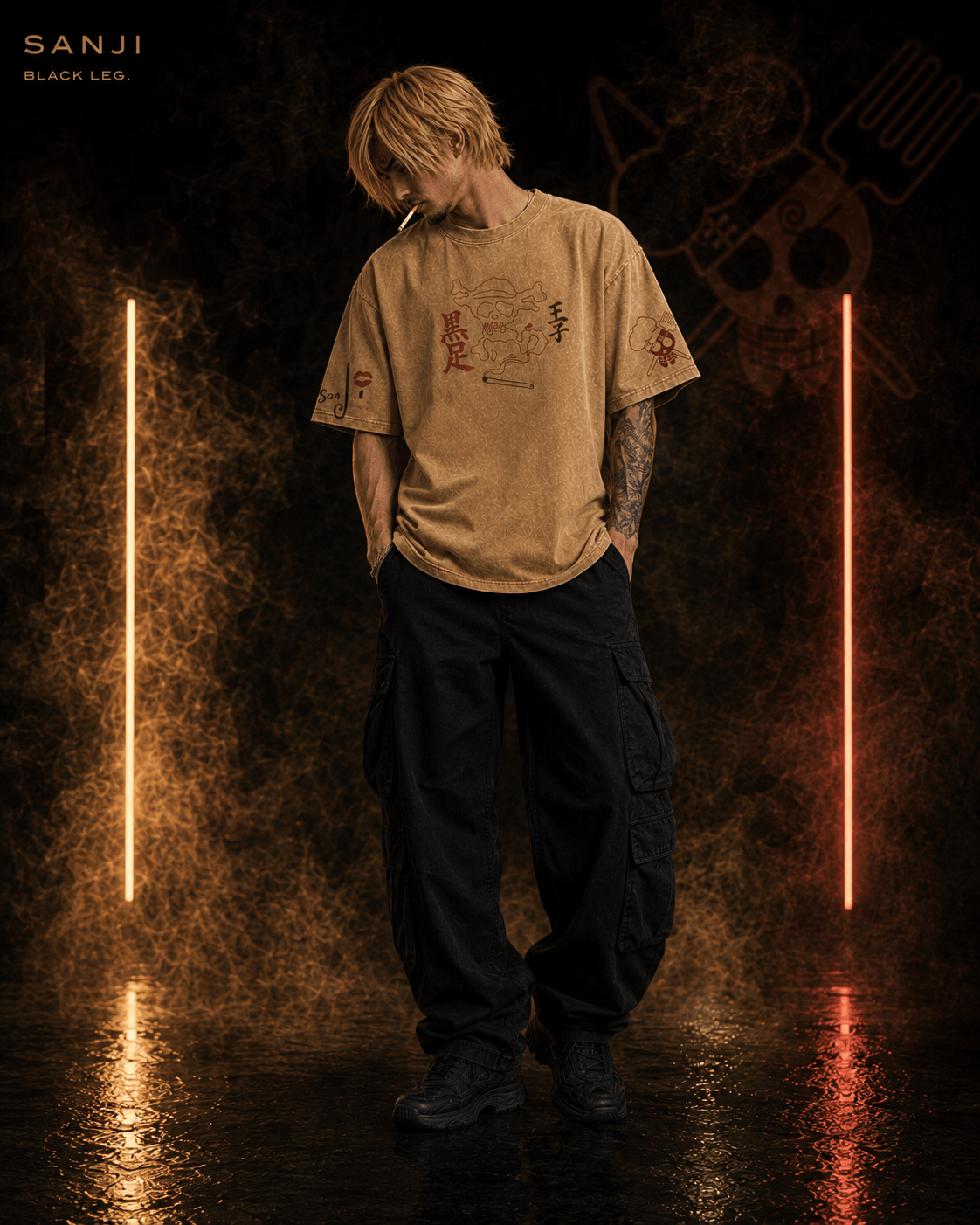One Piece Sanji Black Leg Snow Washed Oversized Tee anime T-Shirt