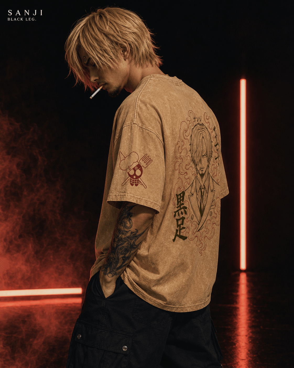 One Piece Sanji Black Leg Snow Washed Oversized Tee anime T-Shirt